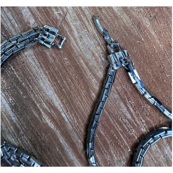 Vintage Stainless Steel Silver Plated Choker Double Strand Necklace - Picture 3 of 4